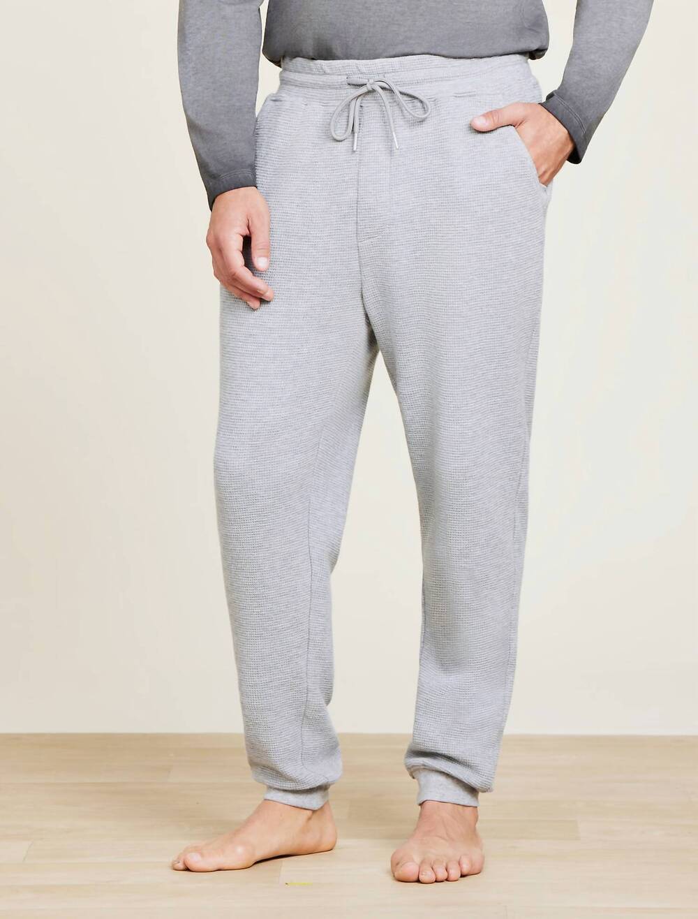 NEW BAREFOOT DREAMS malibu collection waffle knit jogger in heathered gray